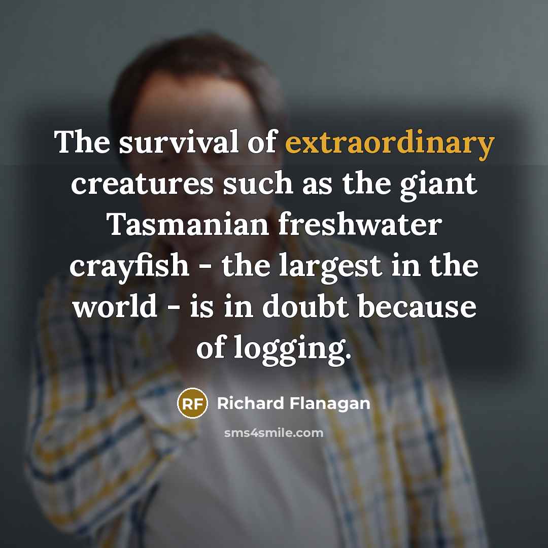 “The survival of extraordinary creatures such as the giant Tasmanian freshwater crayfish - the largest in the world - is in doubt because of logging.” quote by Richard Flanagan