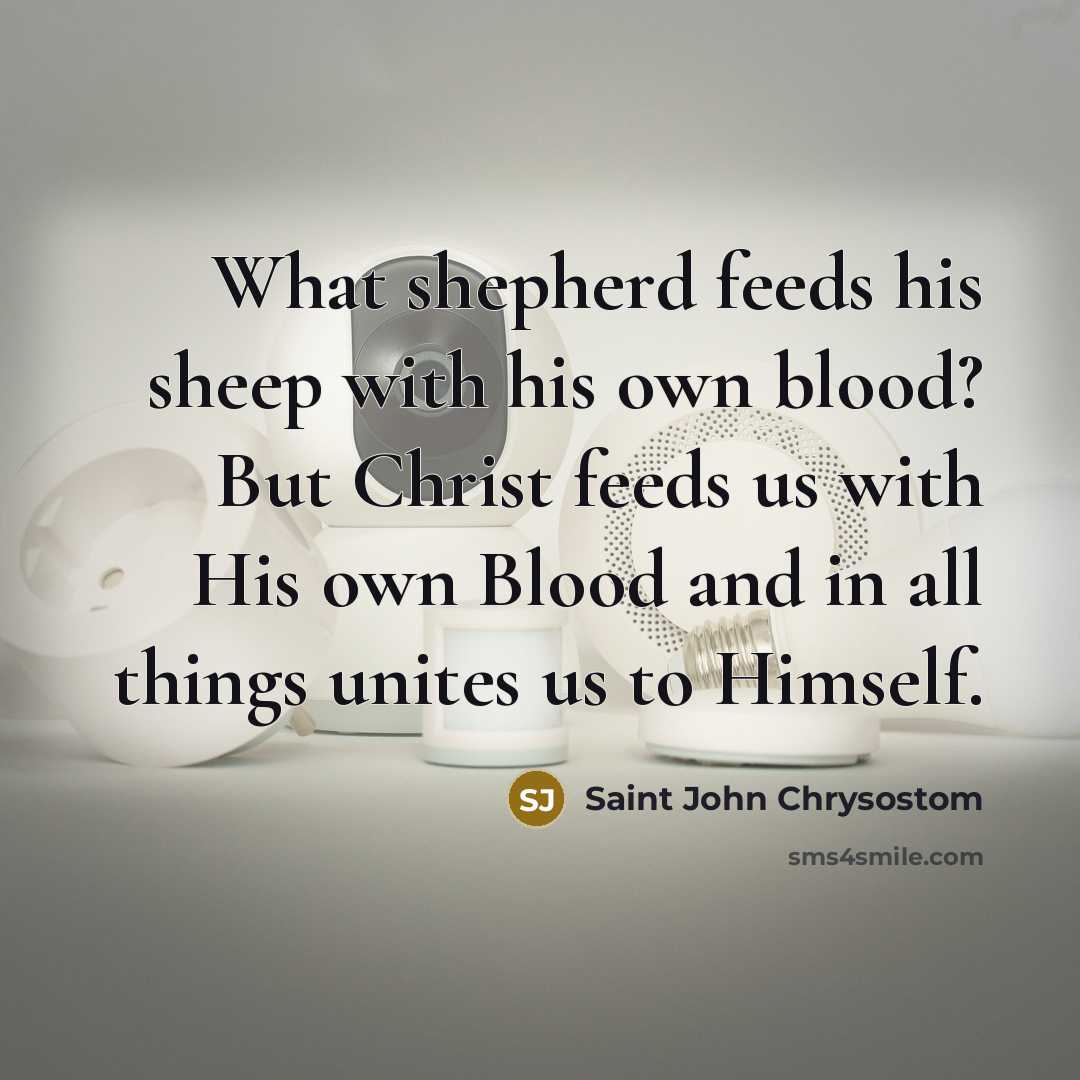 “What shepherd feeds his sheep with his own blood? But Christ feeds us with His own Blood and in all things unites us to Himself.” quote by Saint John Chrysostom