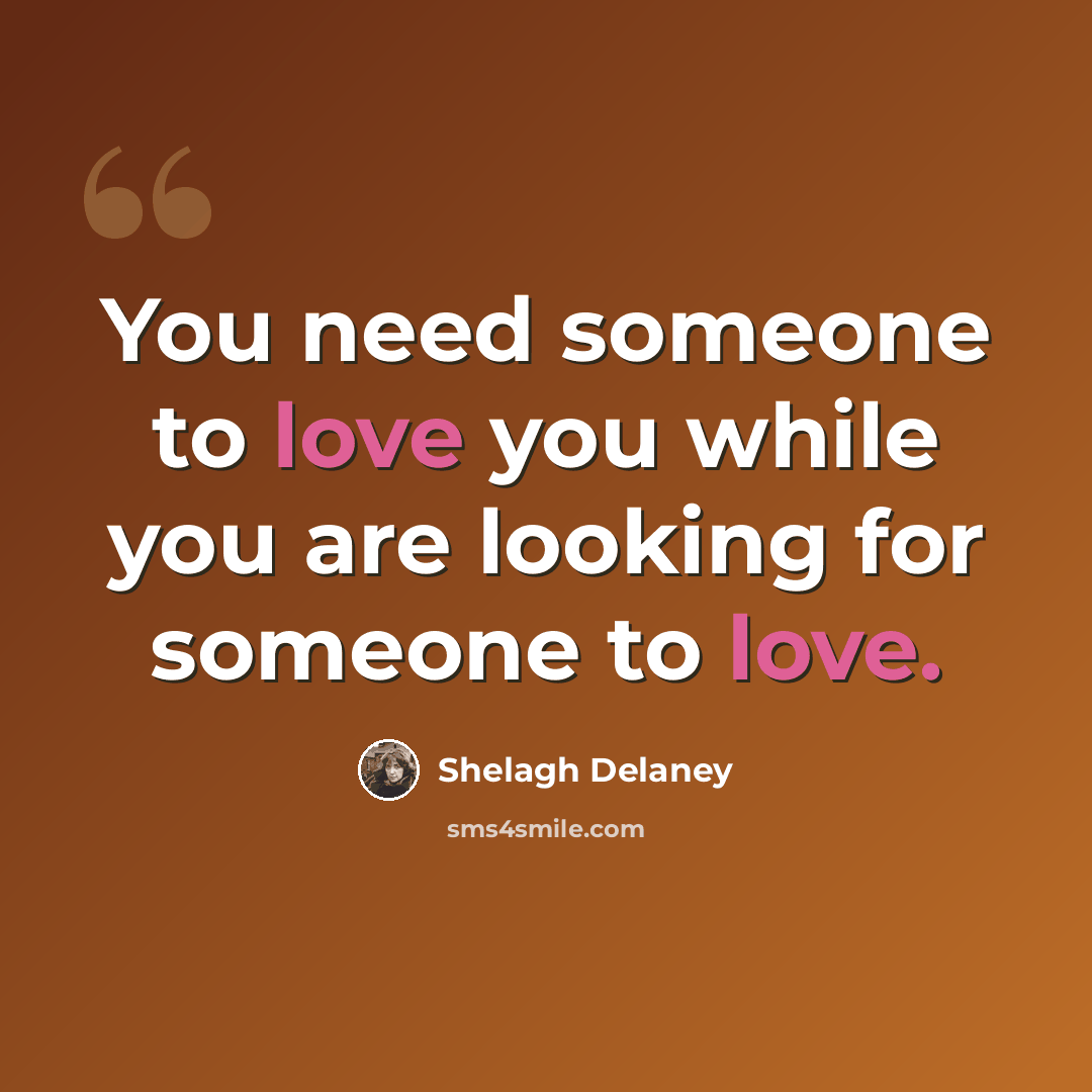 “You need someone to love you while you are looking for someone to love.” quote by Shelagh Delaney