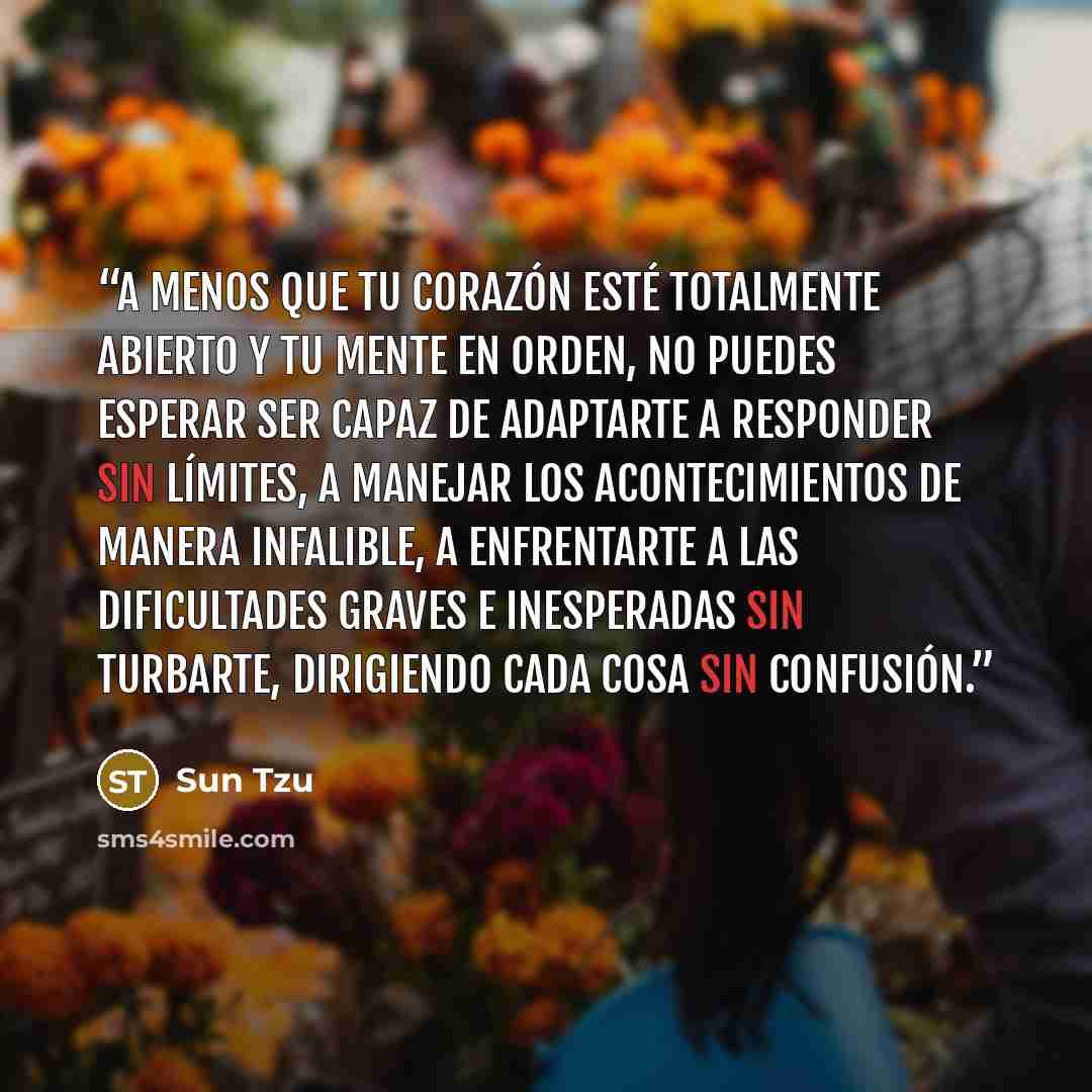 “A menos que tu corazón esté totalmente abierto y tu mente en orden, no puedes esperar ser capaz de adaptarte a responder sin límites, a manejar los acontecimientos de manera infalible, a enfrentarte a las dificultades graves e inesperadas sin turbarte, dirigiendo cada cosa sin confusión.” quote by Sun Tzu