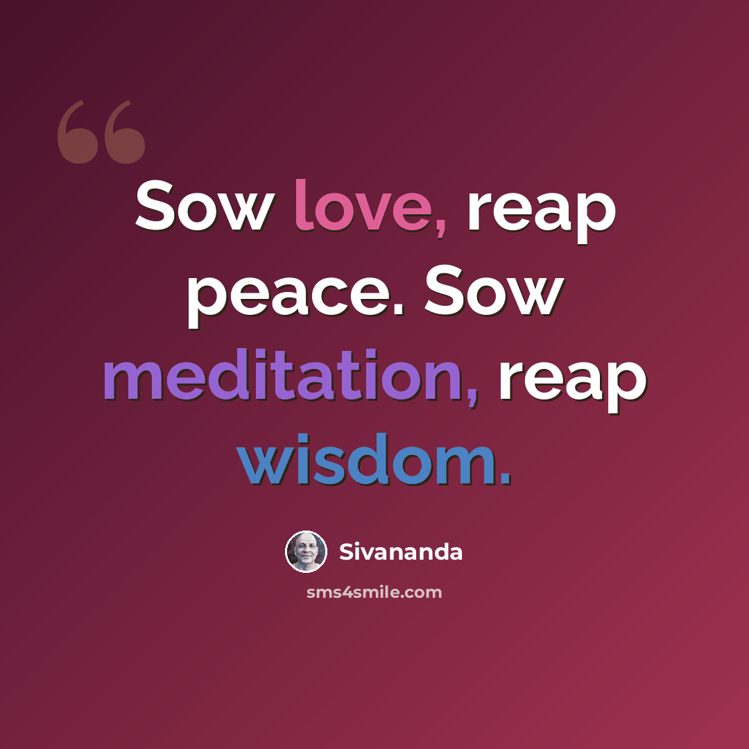 “Sow love, reap peace. Sow meditation, reap wisdom.” quote by Sivananda