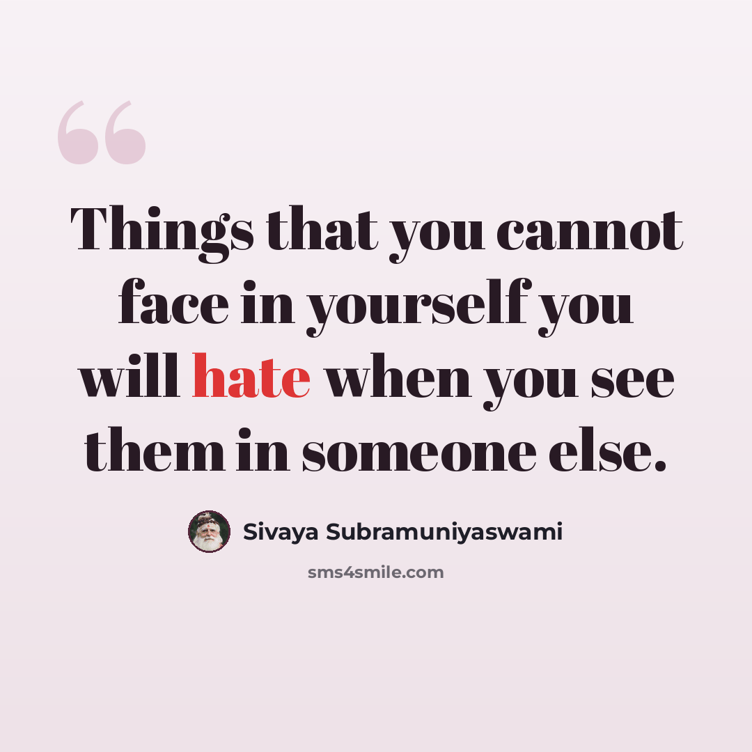 “Things that you cannot face in yourself you will hate when you see them in someone else.” quote by Sivaya Subramuniyaswami