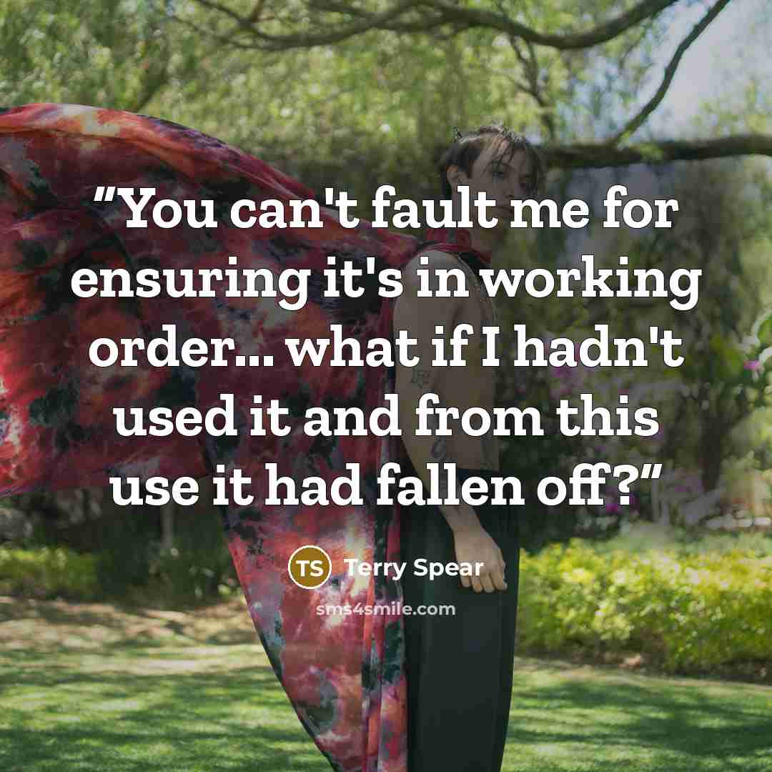 “You can't fault me for ensuring it's in working order... what if I hadn't used it and from this use it had fallen off?” quote by Terry Spear