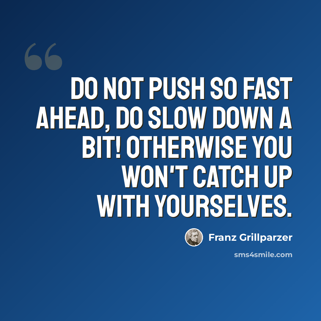“Do not push so fast ahead, do slow down a bit! Otherwise you won't catch up with yourselves.” quote by Franz Grillparzer