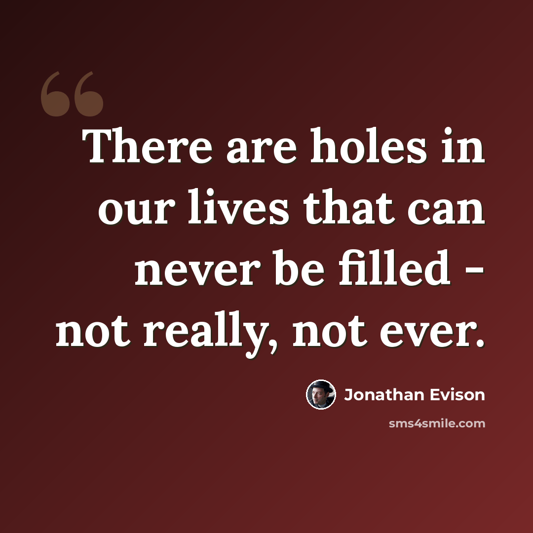 “There are holes in our lives that can never be filled - not really, not ever.” quote by Jonathan Evison