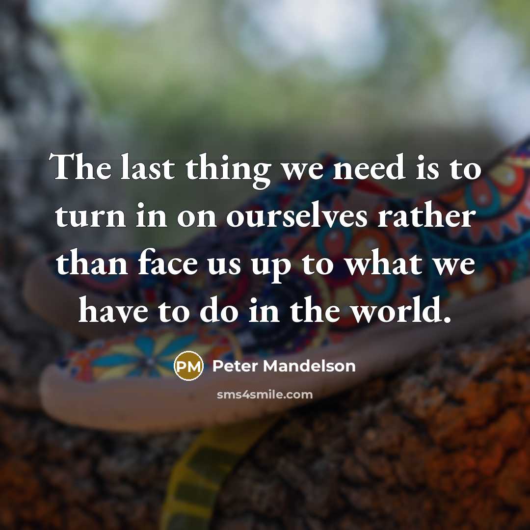 “The last thing we need is to turn in on ourselves rather than face us up to what we have to do in the world.” quote by Peter Mandelson