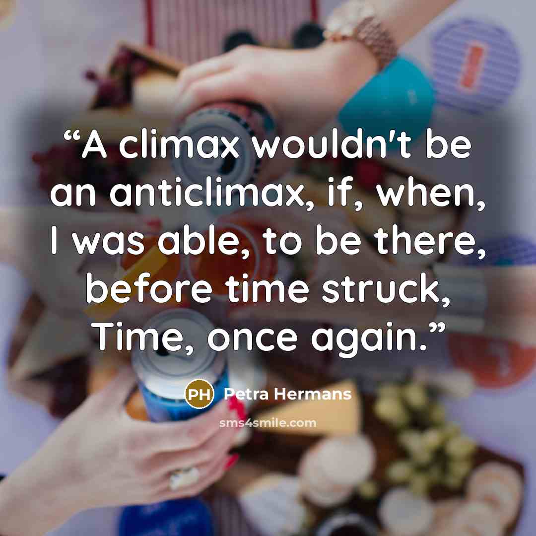 “A climax wouldn't be an anticlimax, if, when, I was able, to be there, before time struck, Time, once again.” quote by Petra Hermans