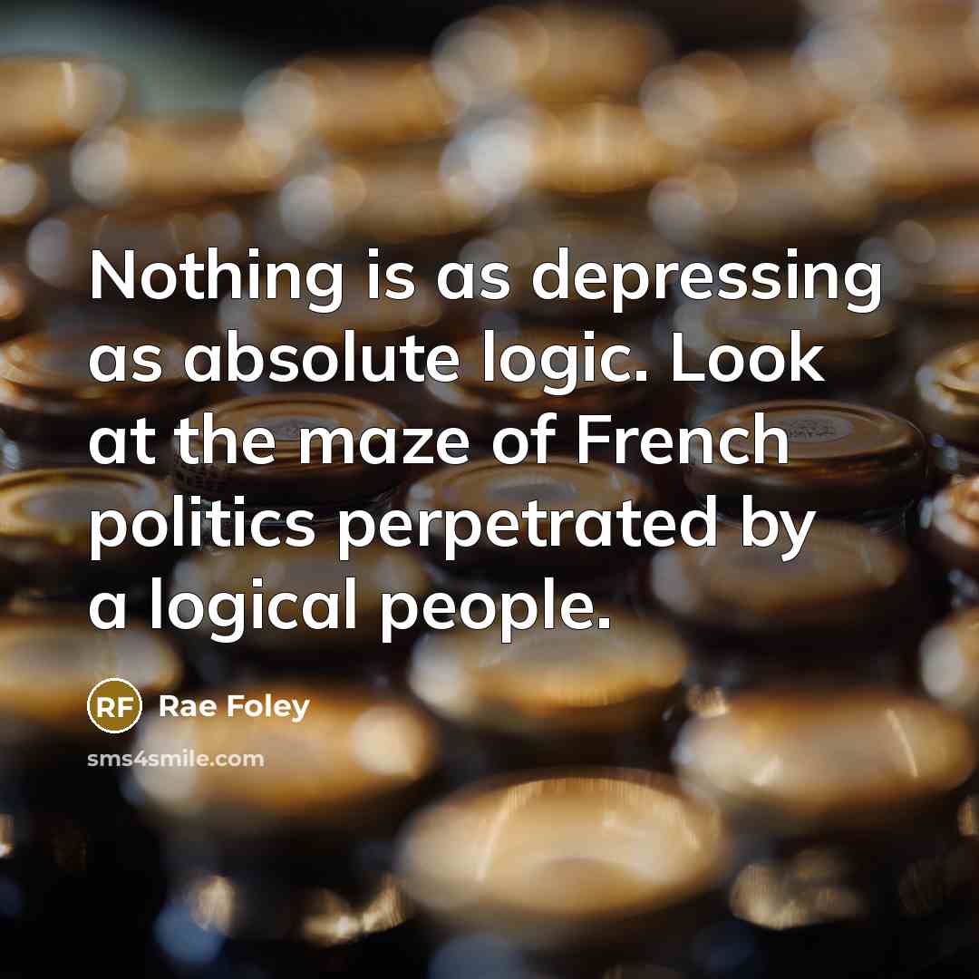 “Nothing is as depressing as absolute logic. Look at the maze of French politics perpetrated by a logical people.” quote by Rae Foley
