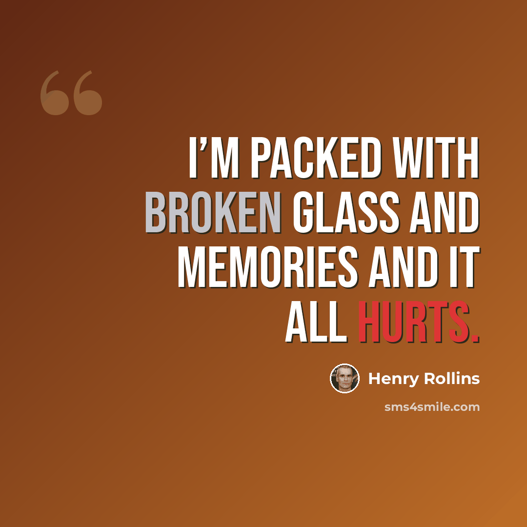 “I’m packed with broken glass and memories and it all hurts.” quote by Henry Rollins