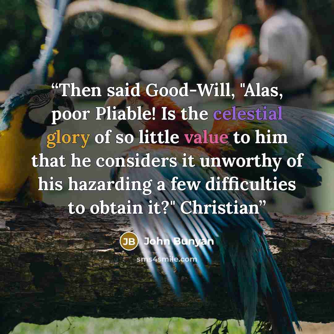 “Then said Good-Will, "Alas, poor Pliable! Is the celestial glory of so little value to him that he considers it unworthy of his hazarding a few difficulties to obtain it?" Christian” quote by John Bunyan