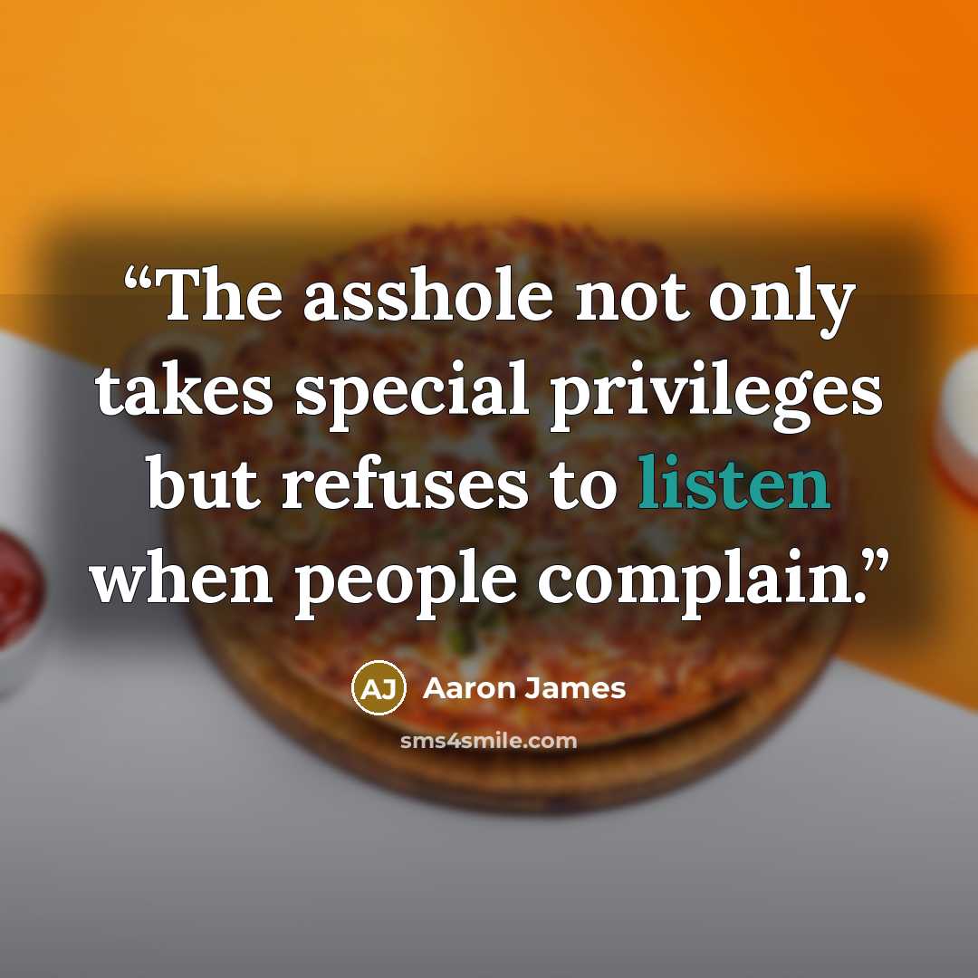 “The asshole not only takes special privileges but refuses to listen when people complain.” quote by Aaron James