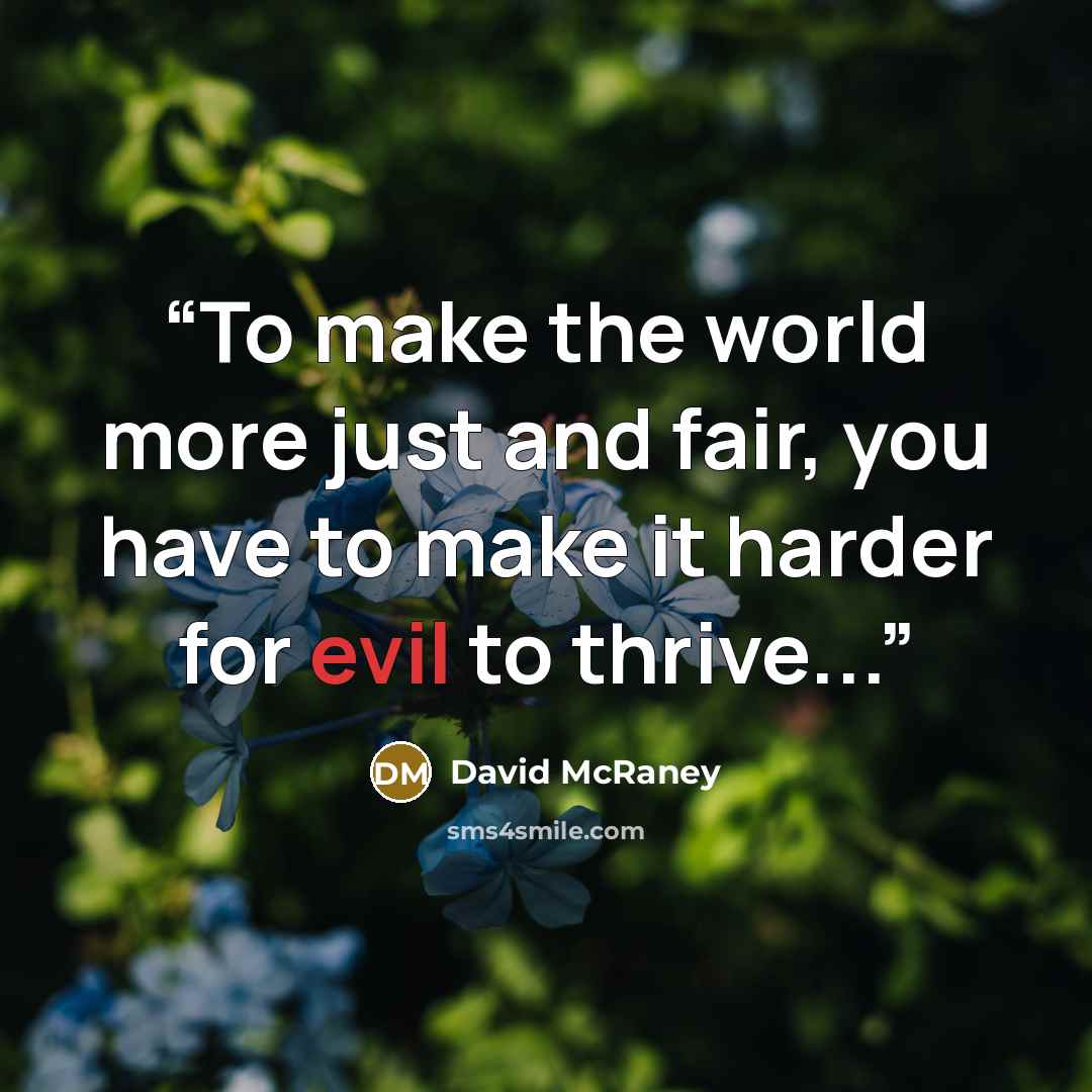 “To make the world more just and fair, you have to make it harder for evil to thrive...” quote by David McRaney