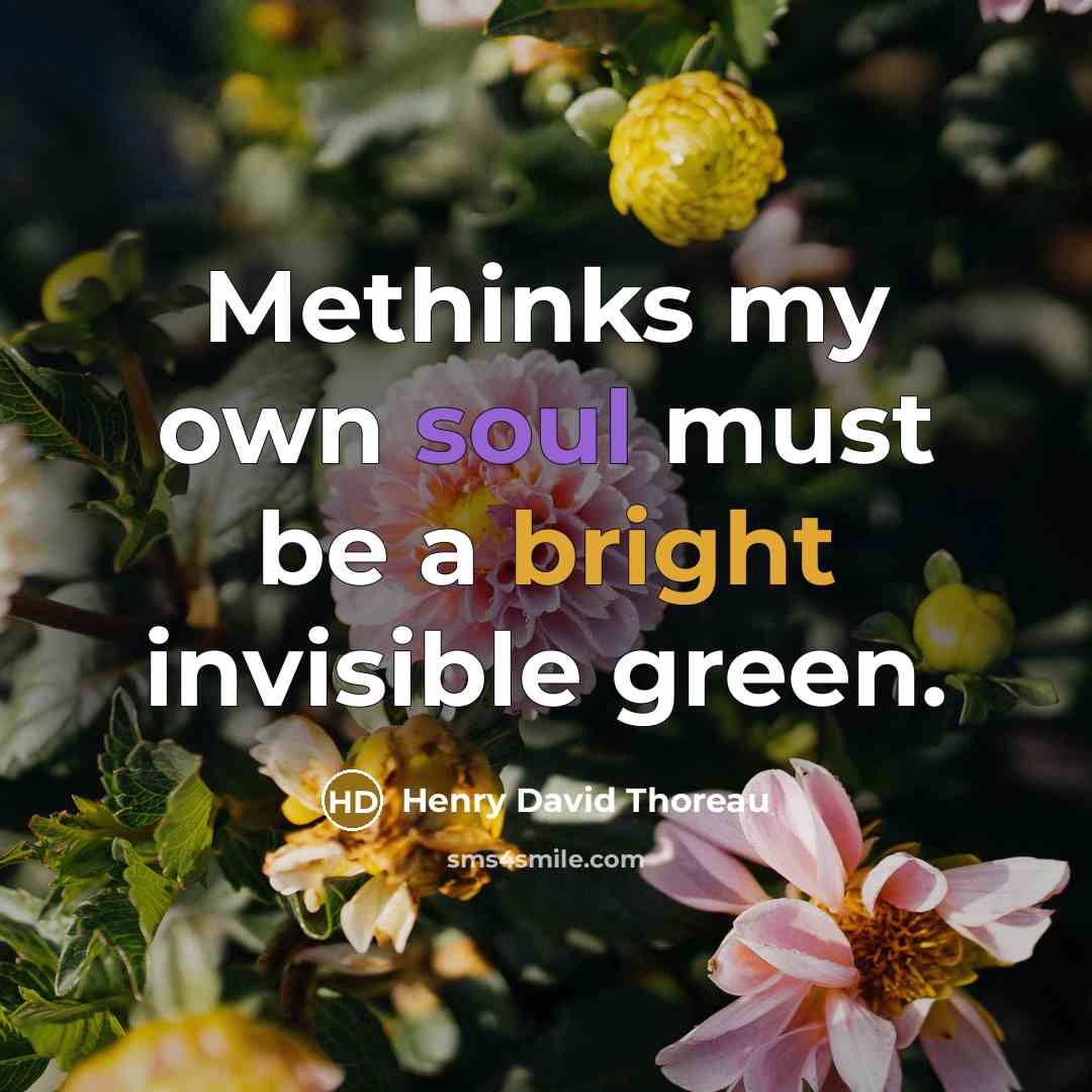 “Methinks my own soul must be a bright invisible green.” quote by Henry David Thoreau