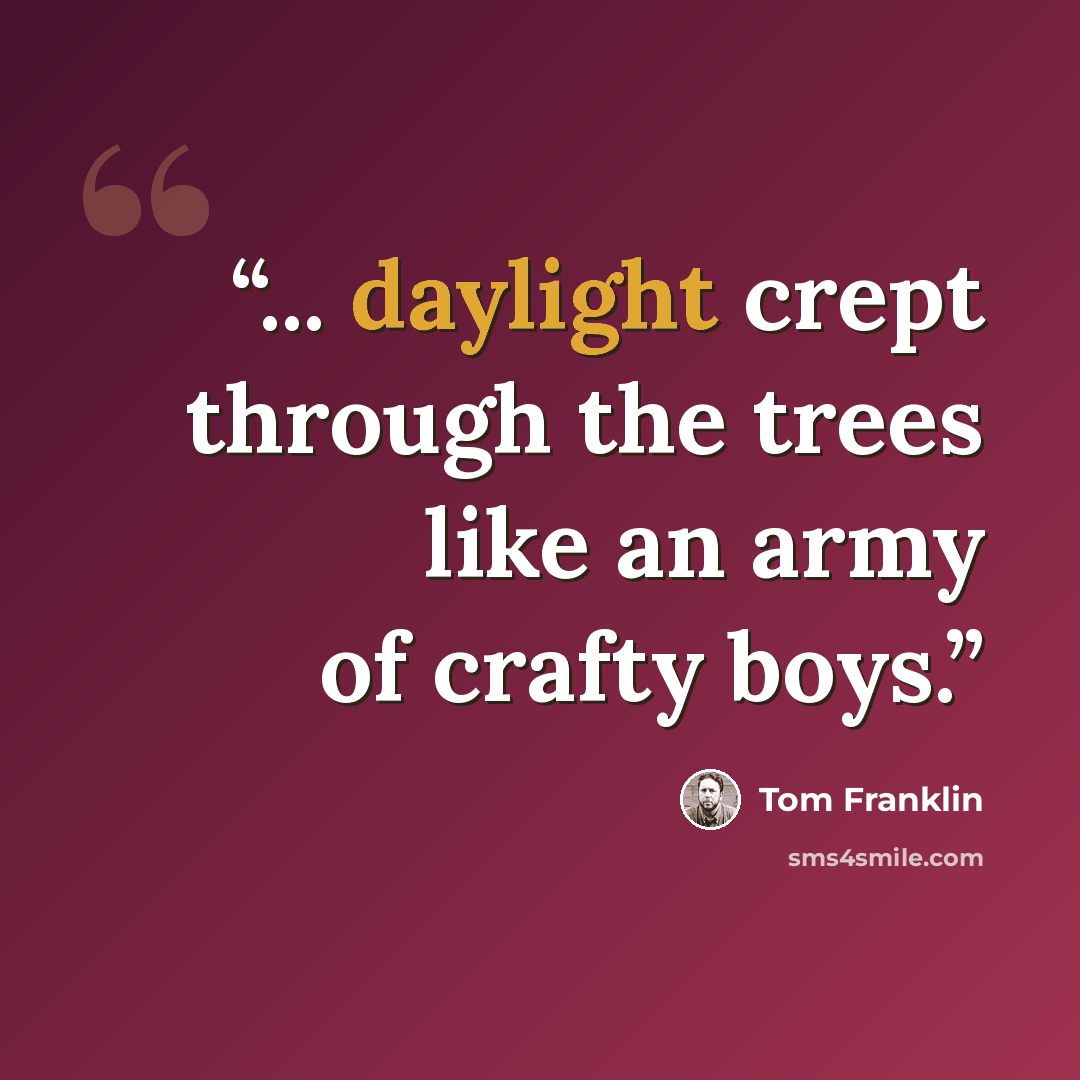 “... daylight crept through the trees like an army of crafty boys.” quote by Tom Franklin