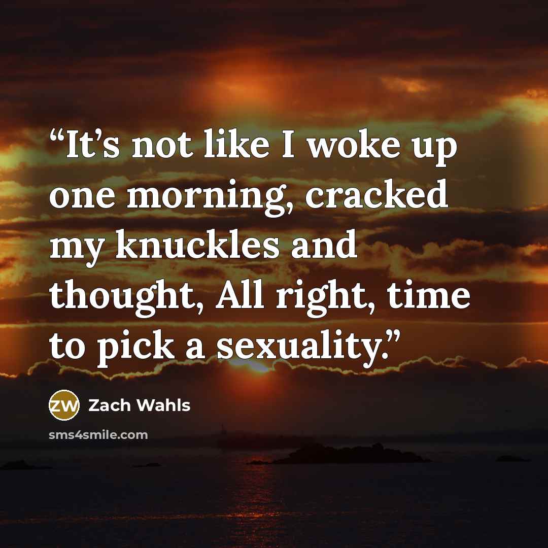 “It’s not like I woke up one morning, cracked my knuckles and thought, All right, time to pick a sexuality.” quote by Zach Wahls