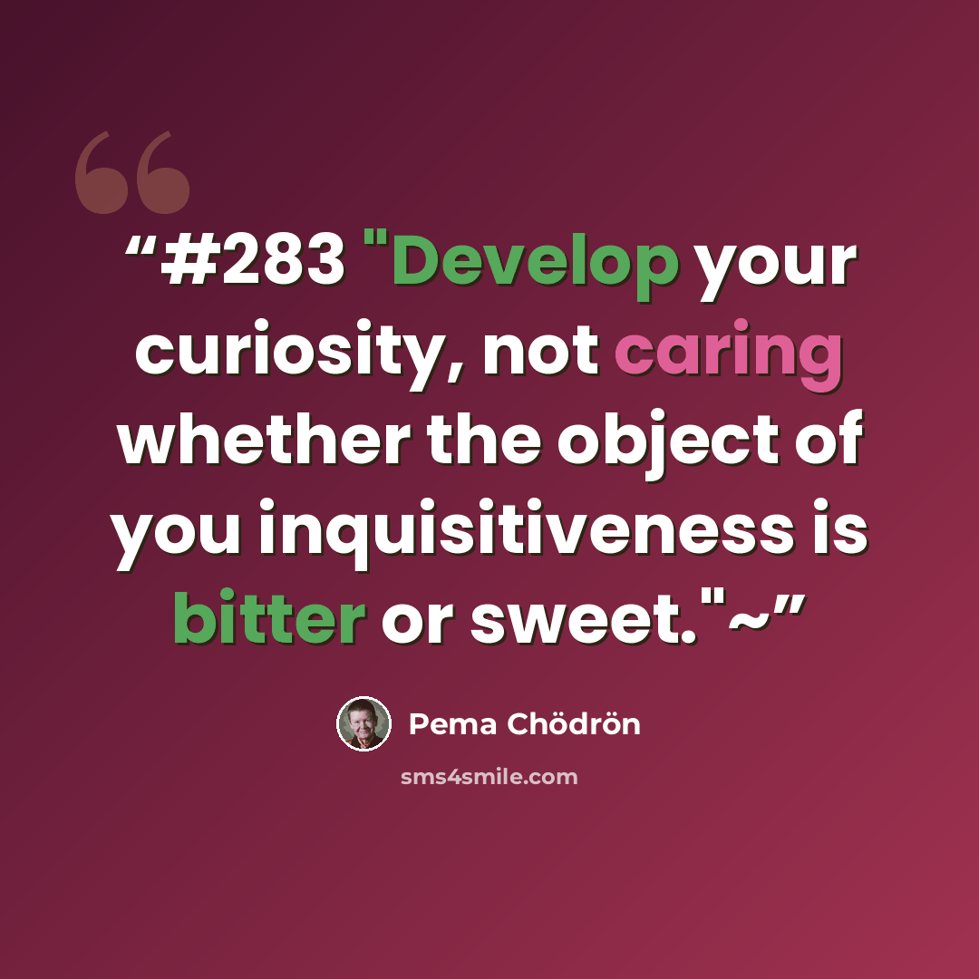 “#283 "Develop your curiosity, not caring whether the object of you inquisitiveness is bitter or sweet."~” quote by Pema Chodron