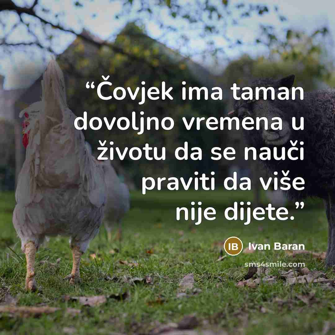 “Čovjek ima taman dovoljno vremena u životu da se nauči praviti da više nije dijete.” quote by Ivan Baran