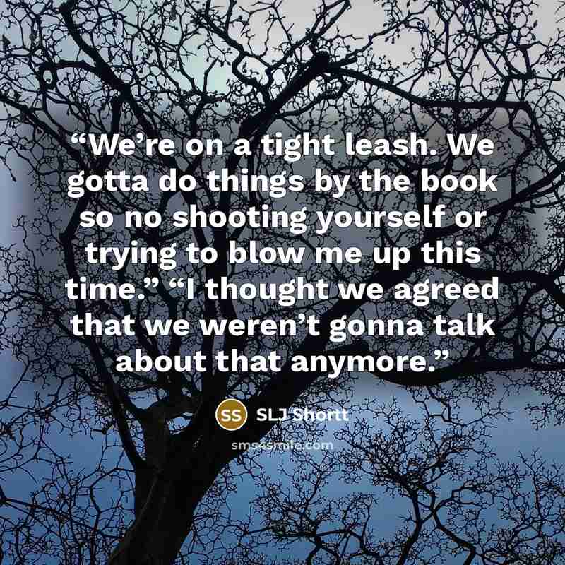 “We’re on a tight leash. We gotta do things by the book so no shooting yourself or trying to blow me up this time.” “I thought we agreed that we weren’t gonna talk about that anymore.” quote by SLJ Shortt