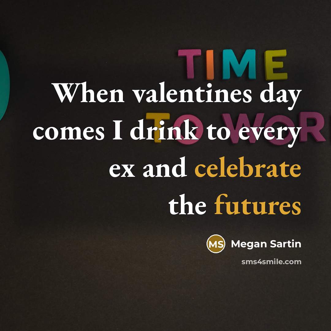 “When valentines day comes I drink to every ex and celebrate the futures” quote by Megan Sartin