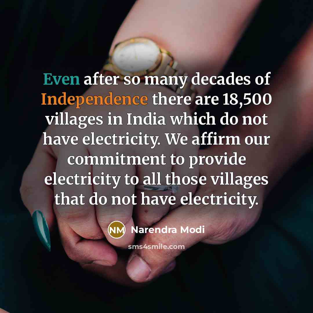 “Even after so many decades of Independence there are 18,500 villages in India which do not have electricity. We affirm our commitment to provide electricity to all those villages that do not have electricity.” quote by Narendra Modi