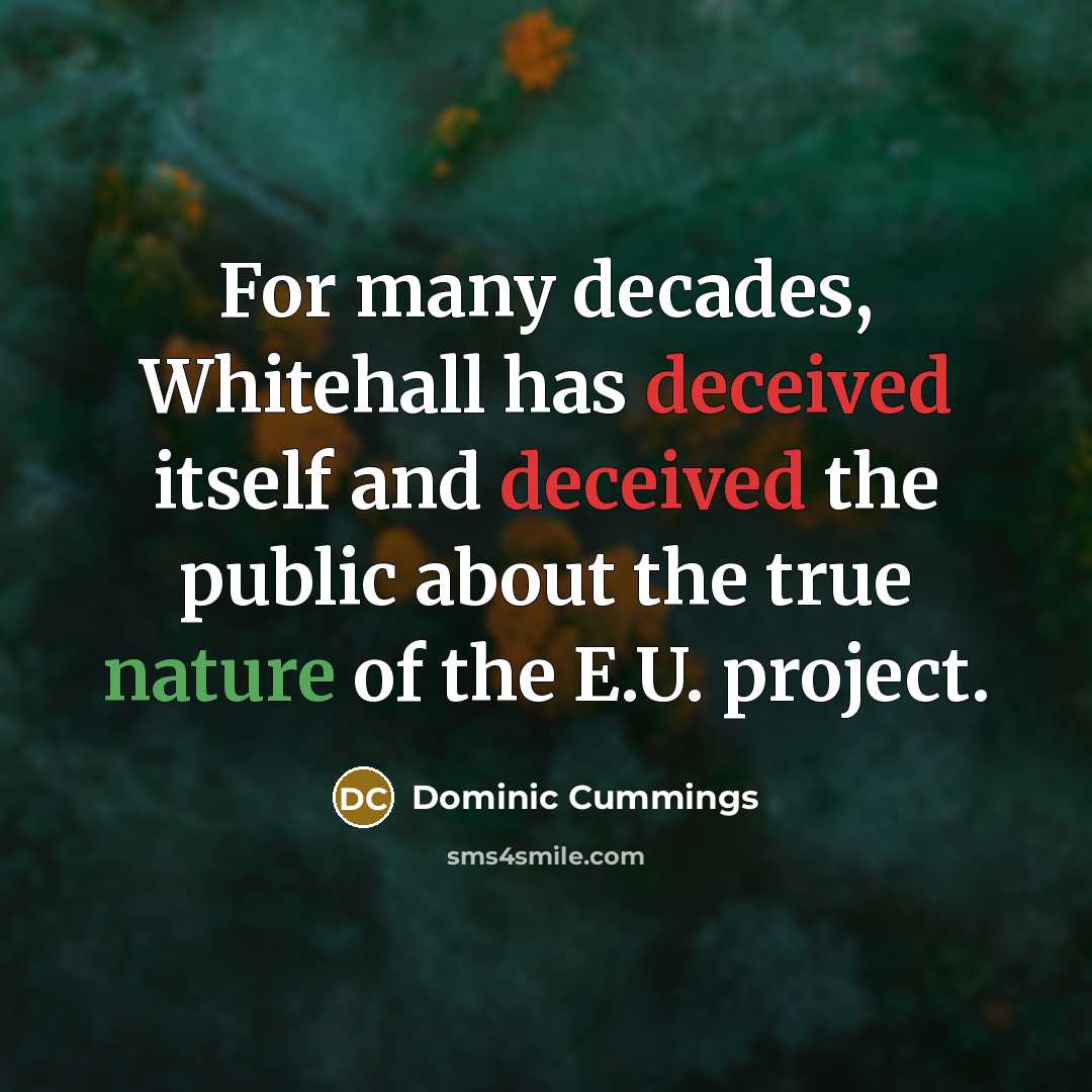 “For many decades, Whitehall has deceived itself and deceived the public about the true nature of the E.U. project.” quote by Dominic Cummings