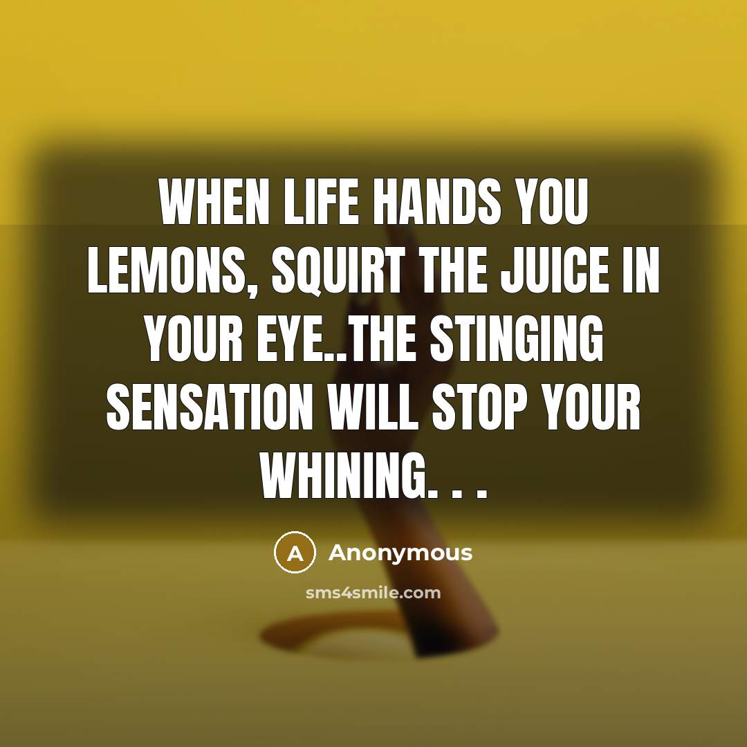 “When life hands you lemons, squirt the juice in your eye..the stinging sensation will stop your whining. . .” quote by Anonymous