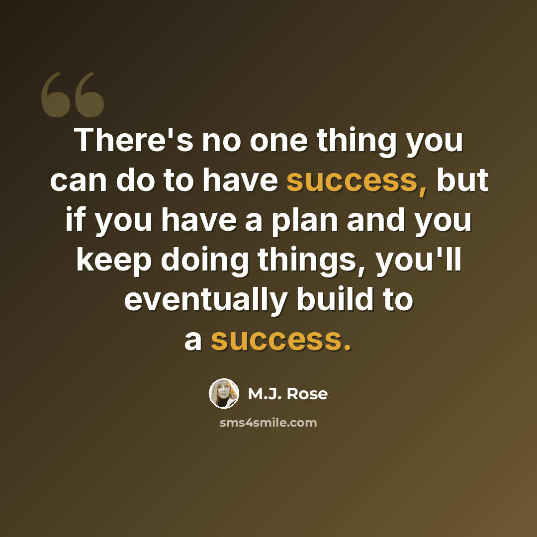 “There's no one thing you can do to have success, but if you have a plan and you keep doing things, you'll eventually build to a success.” quote by M.J. Rose