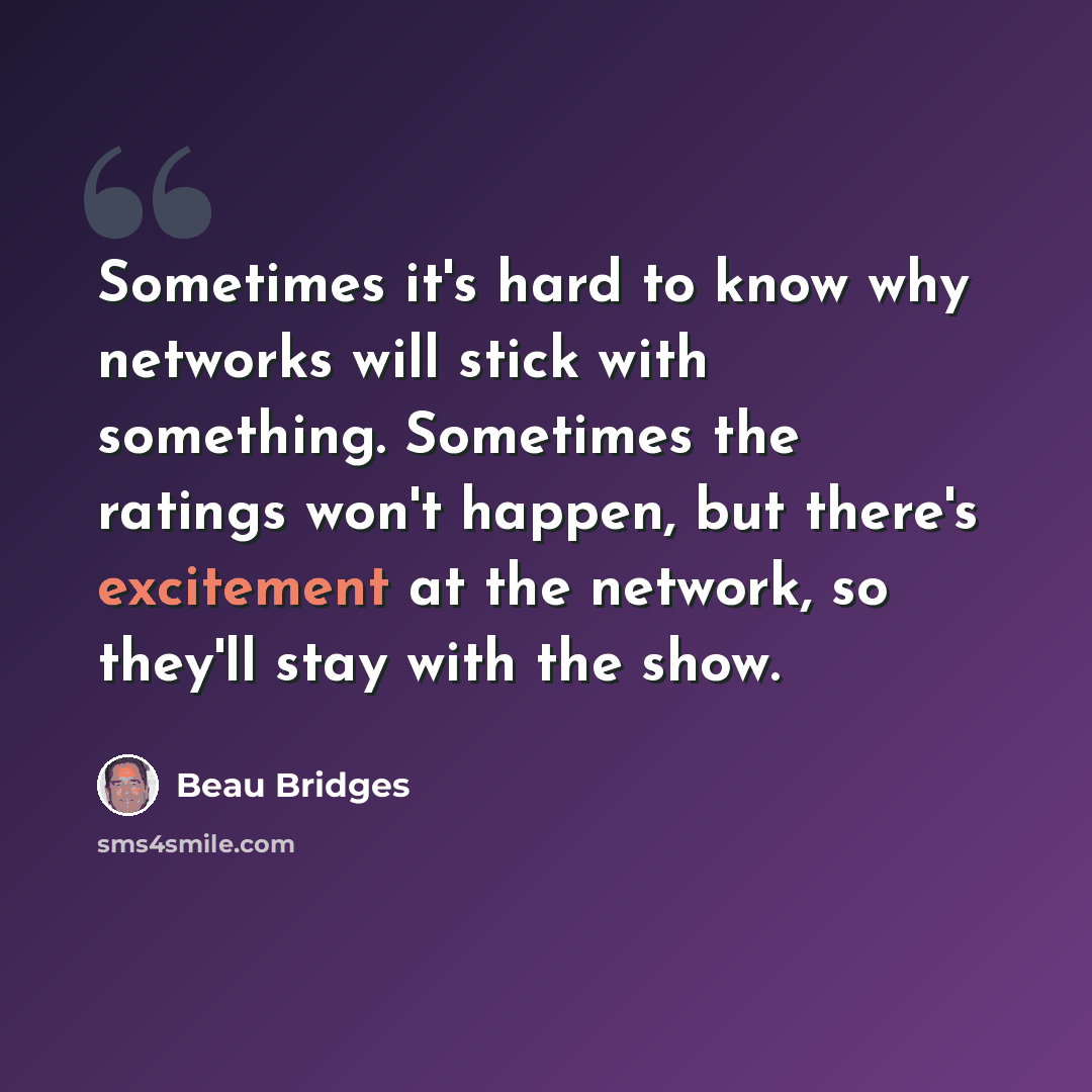 “Sometimes it's hard to know why networks will stick with something. Sometimes the ratings won't happen, but there's excitement at the network, so they'll stay with the show.” quote by Beau Bridges
