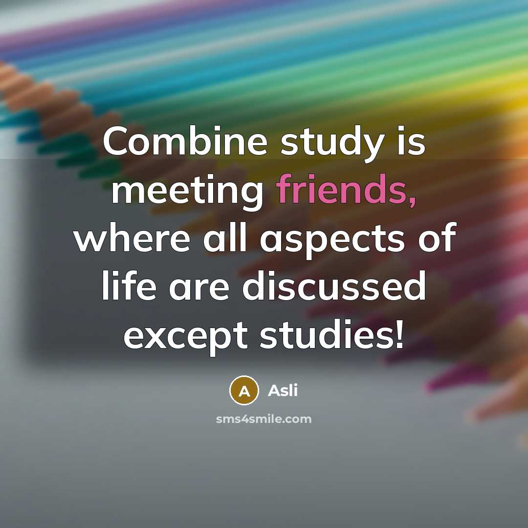 “Combine study is meeting friends, where all aspects of life are discussed except studies!” quote by Asli