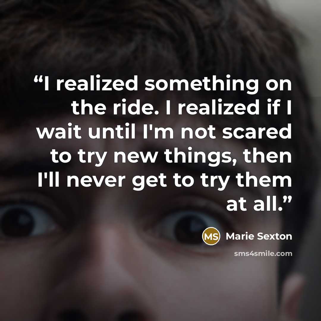 “I realized something on the ride. I realized if I wait until I'm not scared to try new things, then I'll never get to try them at all.” quote by Marie Sexton