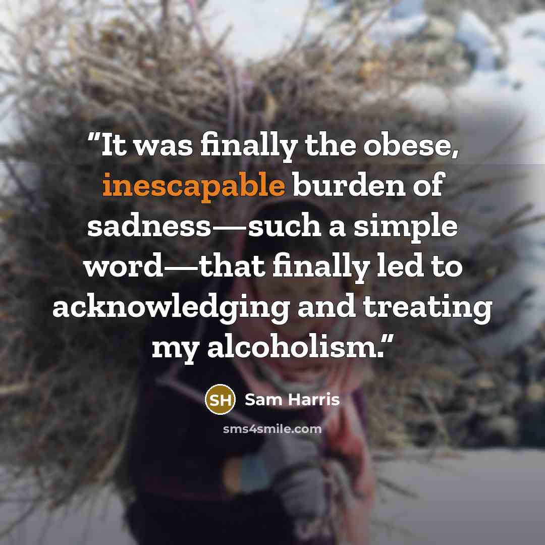“It was finally the obese, inescapable burden of sadness—such a simple word—that finally led to acknowledging and treating my alcoholism.” quote by Sam Harris