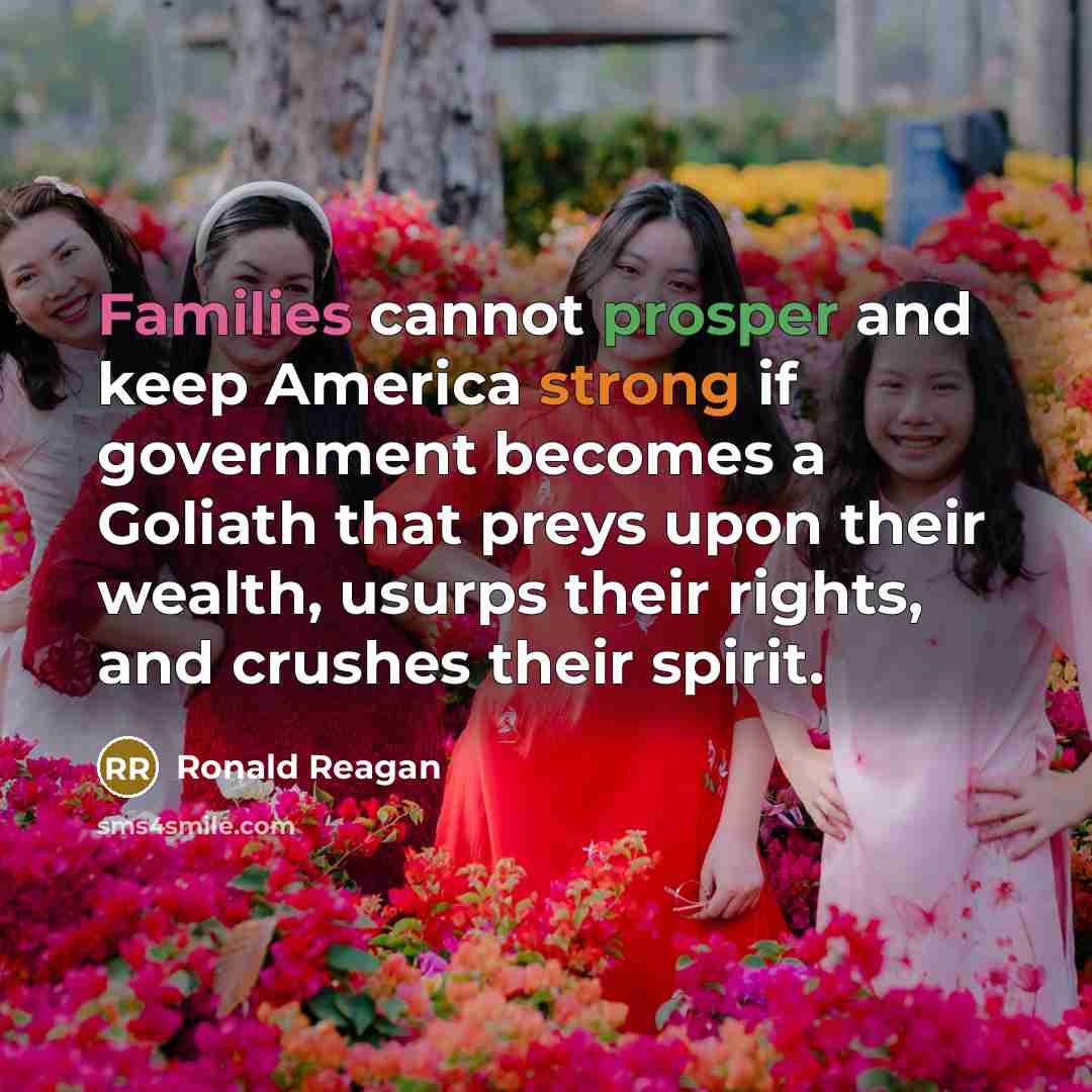 “Families cannot prosper and keep America strong if government becomes a Goliath that preys upon their wealth, usurps their rights, and crushes their spirit.” quote by Ronald Reagan