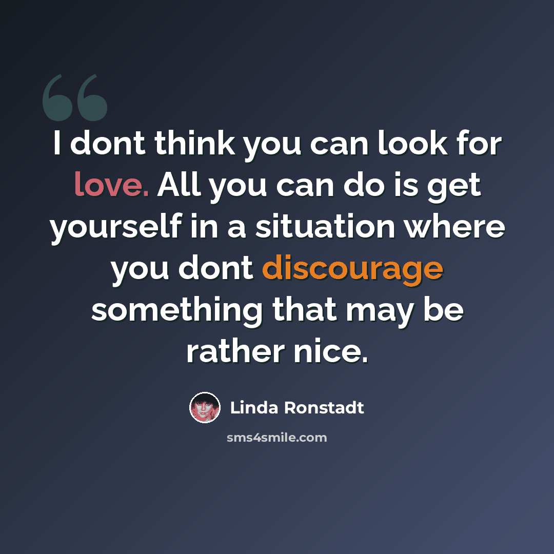 “I dont think you can look for love. All you can do is get yourself in a situation where you dont discourage something that may be rather nice.” quote by Linda Ronstadt