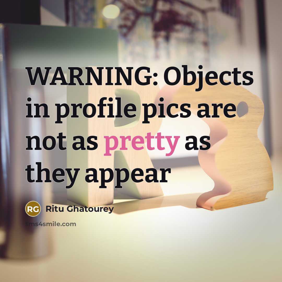 “WARNING: Objects in profile pics are not as pretty as they appear” quote by Ritu Ghatourey