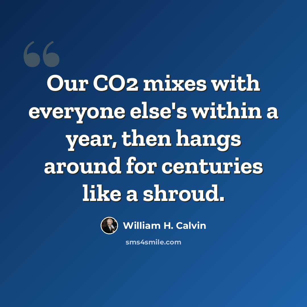 “Our CO2 mixes with everyone else's within a year, then hangs around for centuries like a shroud.” quote by William H. Calvin