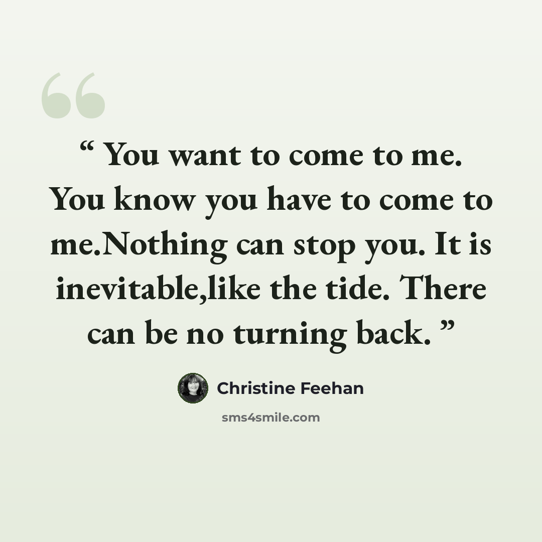 “You want to come to me. You know you have to come to me.Nothing can stop you. It is inevitable,like the tide. There can be no turning back.” quote by Christine Feehan