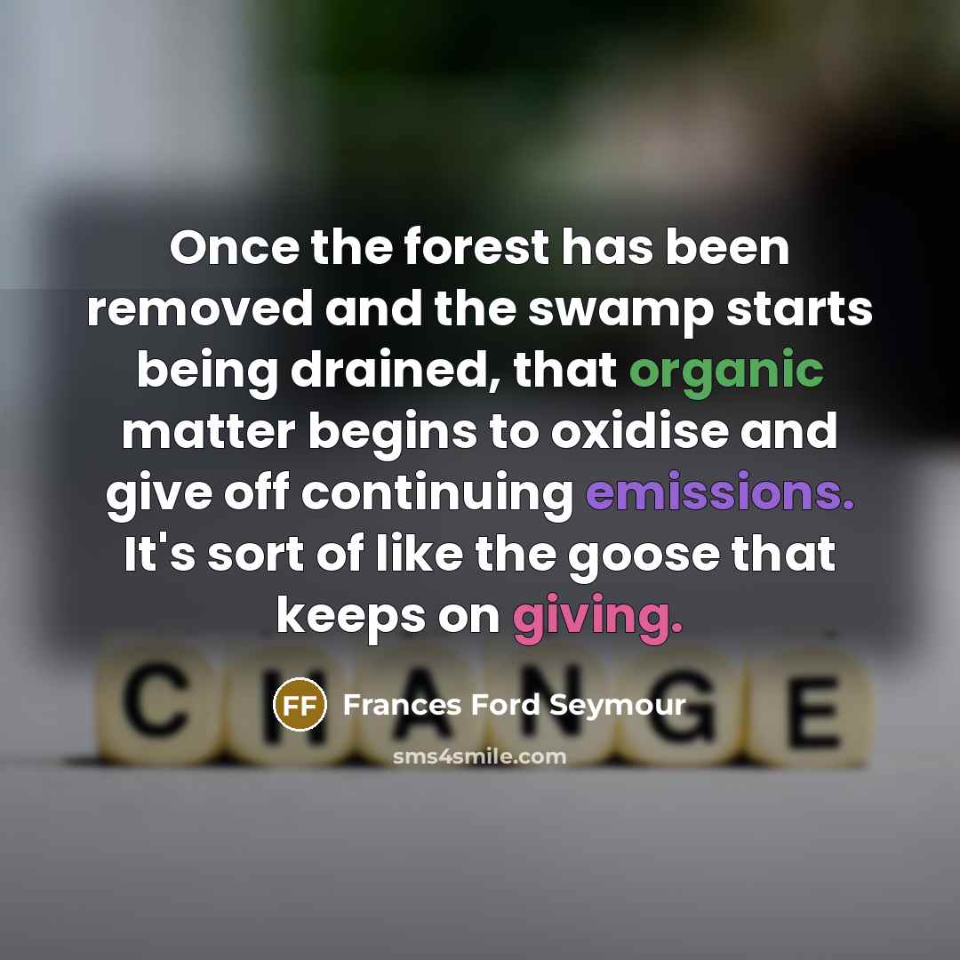 “Once the forest has been removed and the swamp starts being drained, that organic matter begins to oxidise and give off continuing emissions. It's sort of like the goose that keeps on giving.” quote by Frances Ford Seymour