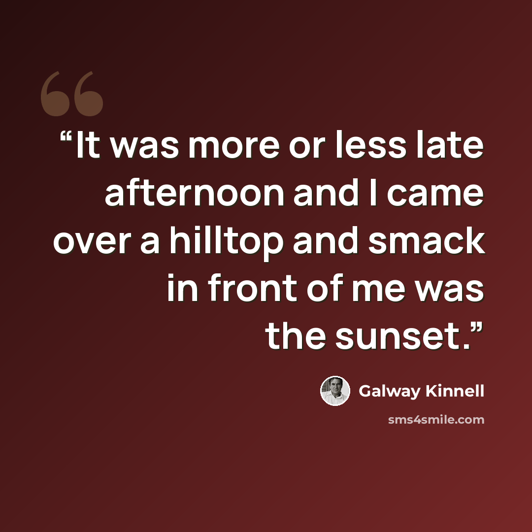 “It was more or less late afternoon and I came over a hilltop and smack in front of me was the sunset.” quote by Galway Kinnell