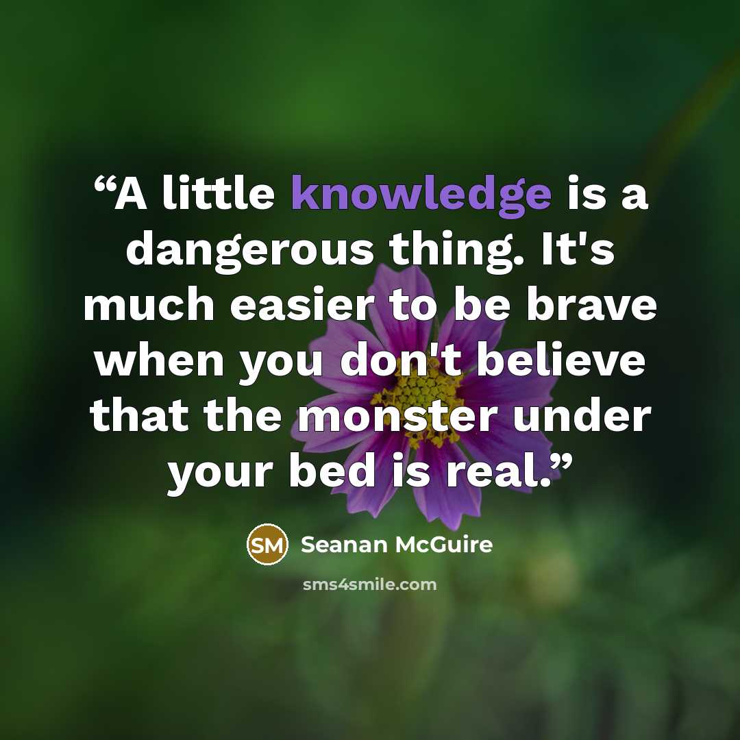 “A little knowledge is a dangerous thing. It's much easier to be brave when you don't believe that the monster under your bed is real.” quote by Seanan McGuire