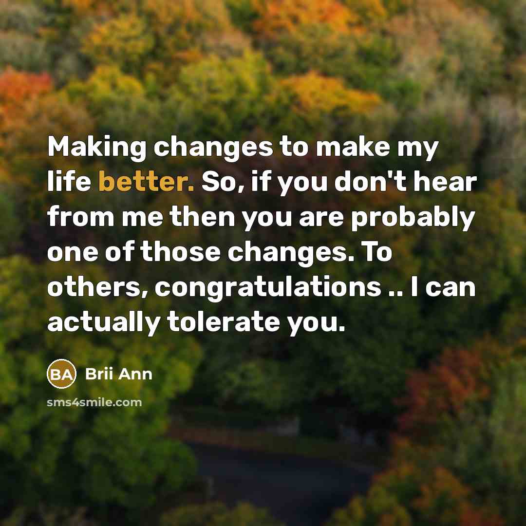 “Making changes to make my life better. So, if you don't hear from me then you are probably one of those changes. To others, congratulations .. I can actually tolerate you.” quote by Brii Ann