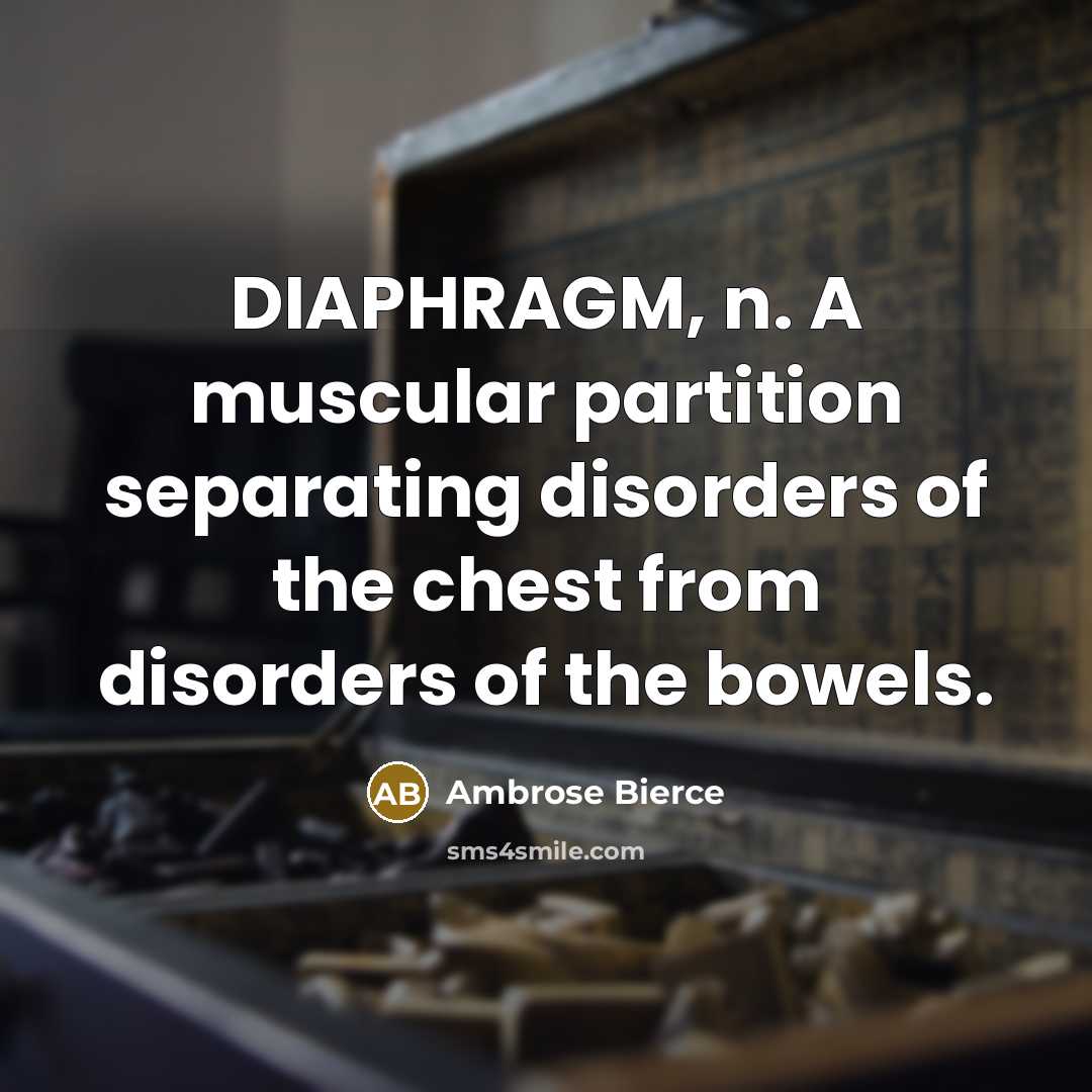 “DIAPHRAGM, n. A muscular partition separating disorders of the chest from disorders of the bowels.” quote by Ambrose Bierce