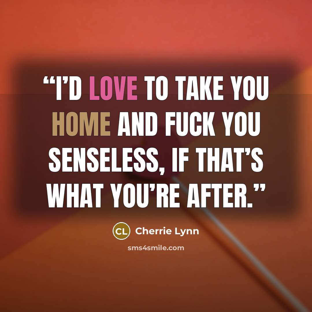 “I’d love to take you home and fuck you senseless, if that’s what you’re after.” quote by Cherrie Lynn