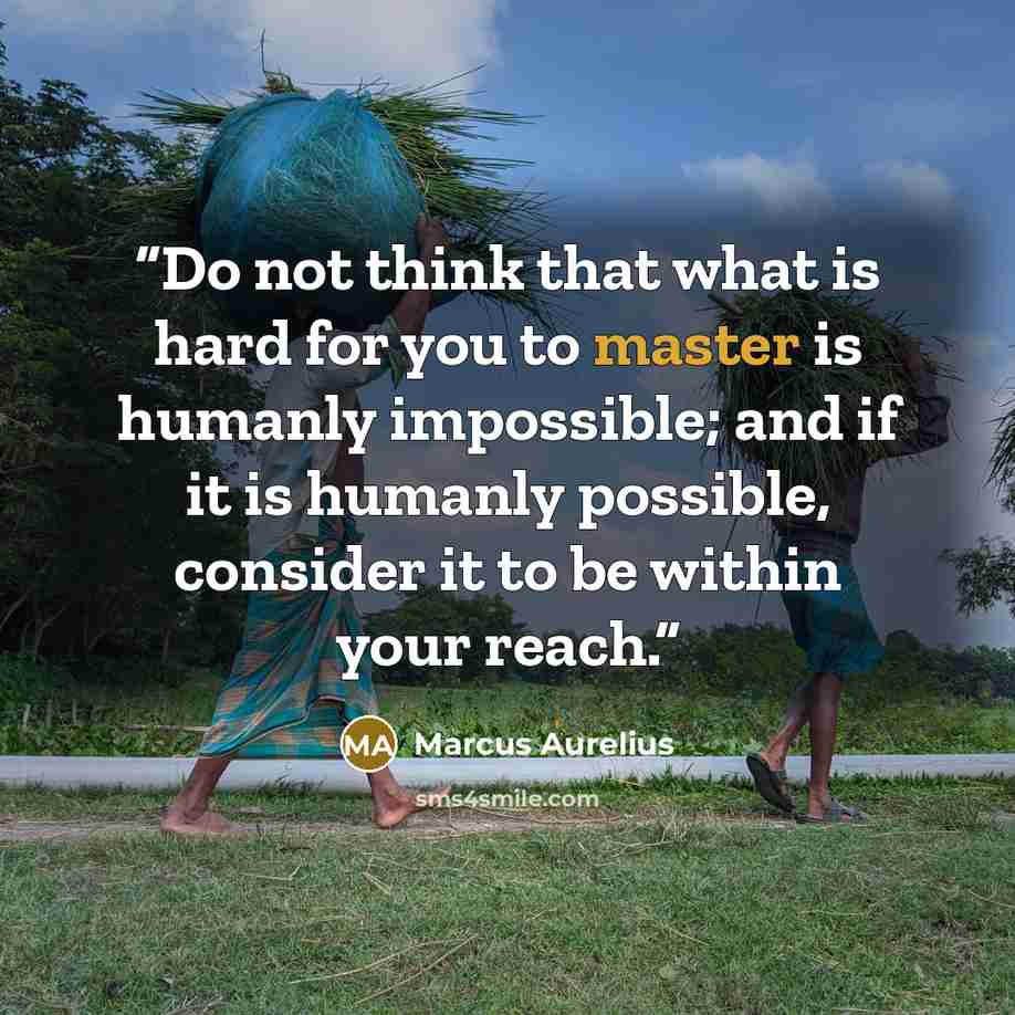 “Do not think that what is hard for you to master is humanly impossible; and if it is humanly possible, consider it to be within your reach.” quote by Marcus Aurelius