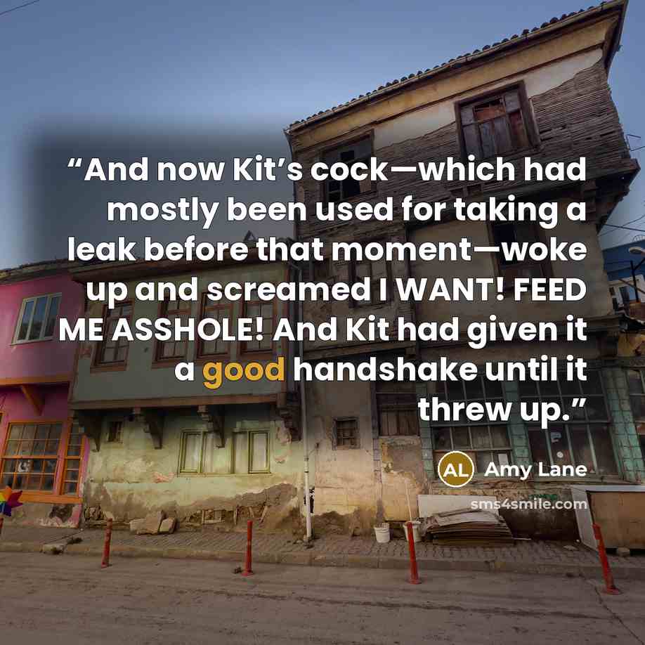 “And now Kit’s cock—which had mostly been used for taking a leak before that moment—woke up and screamed I WANT! FEED ME ASSHOLE! And Kit had given it a good handshake until it threw up.” quote by Amy Lane