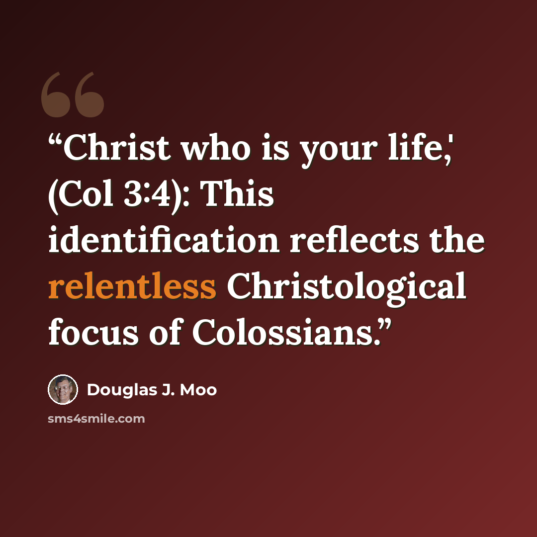 “Christ who is your life,' (Col 3:4): This identification reflects the relentless Christological focus of Colossians.” quote by Douglas J. Moo