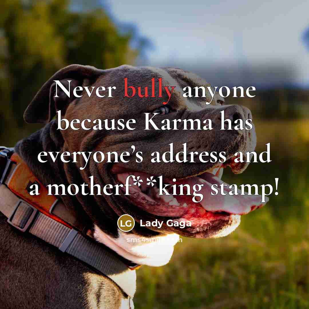 “Never bully anyone because Karma has everyone’s address and a motherf**king stamp!” quote by Lady Gaga