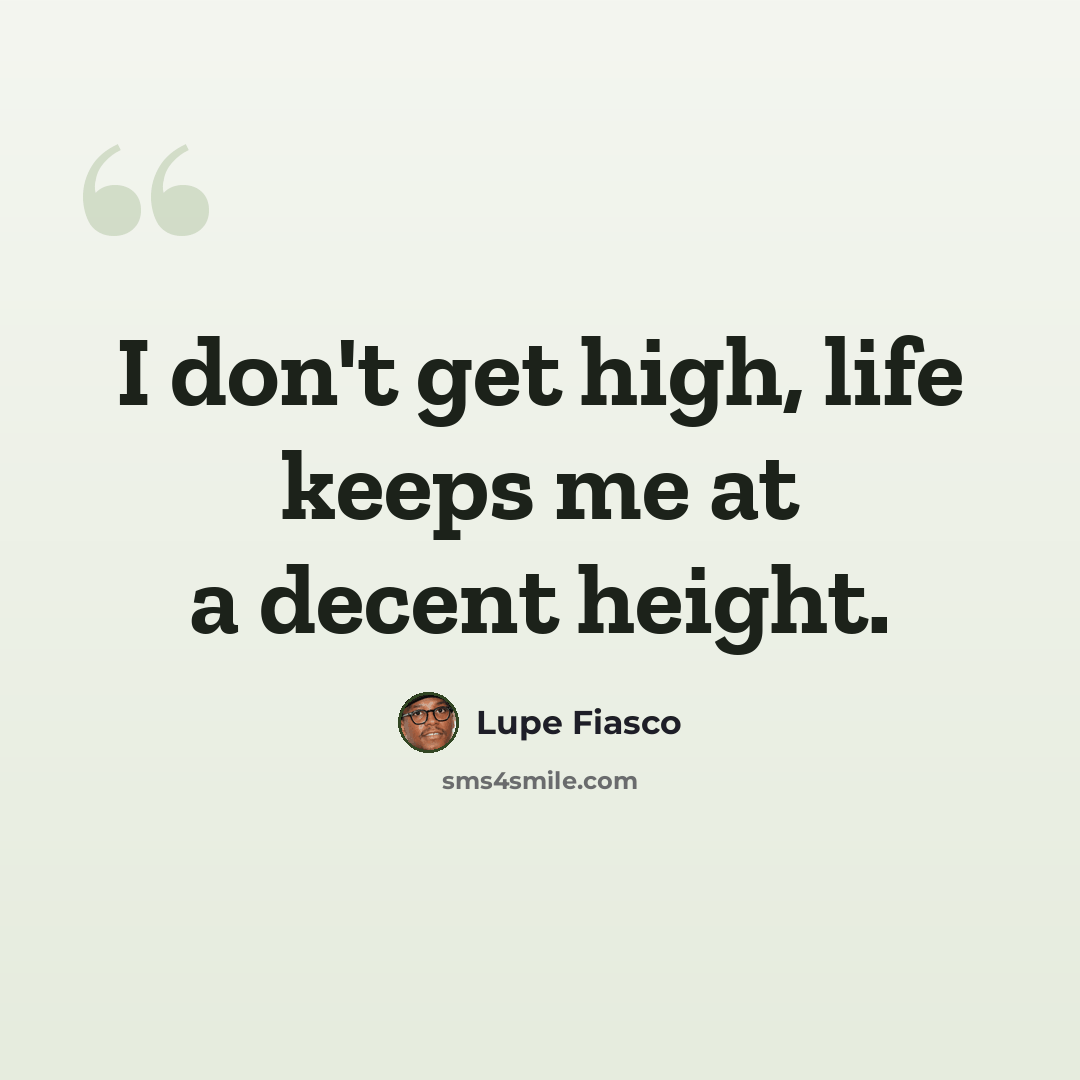 “I don't get high, life keeps me at a decent height.” quote by Lupe Fiasco