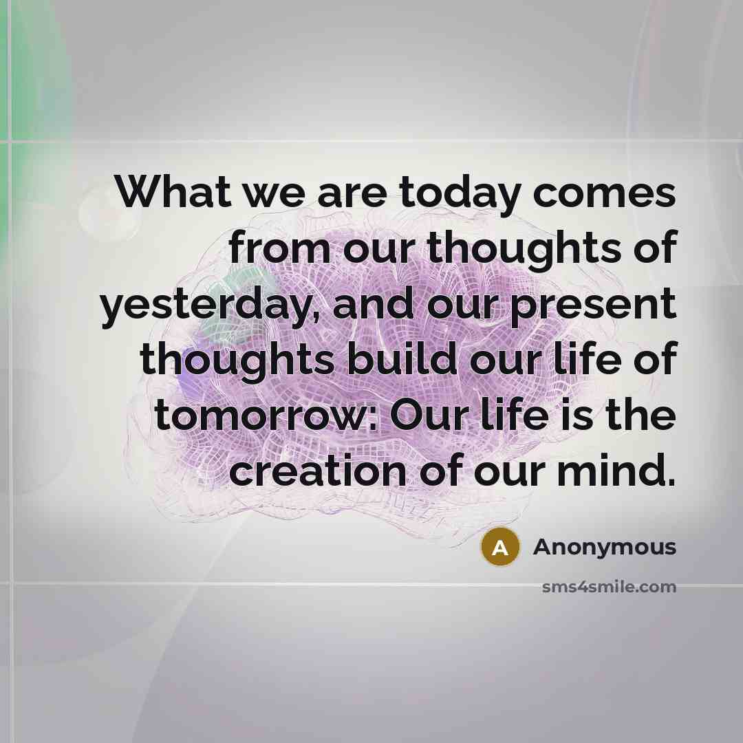“What we are today comes from our thoughts of yesterday, and our present thoughts build our life of tomorrow: Our life is the creation of our mind.” quote by Anonymous