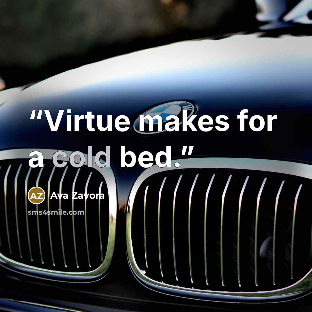 “Virtue makes for a cold bed.” quote by Ava Zavora