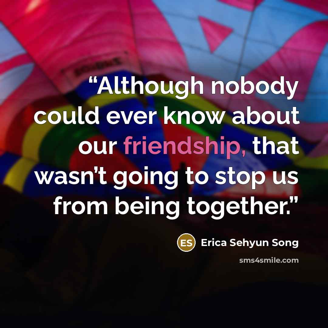“Although nobody could ever know about our friendship, that wasn’t going to stop us from being together.” quote by Erica Sehyun Song
